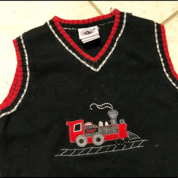 Boys Christmas Train Sweater Vest Train - Picture 1 of 6